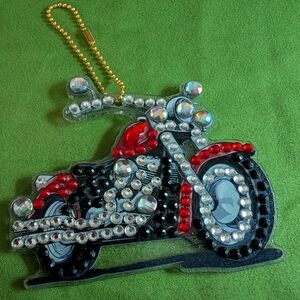5 For $10 Double Sided Crystal Motorcycle Keychain with Red and Black Accents